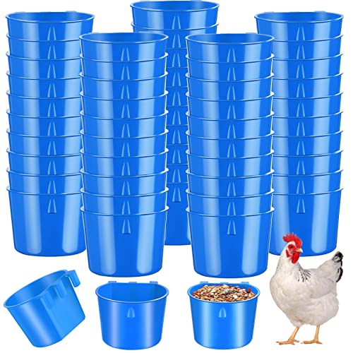 Sumind 60 Pcs Cage Cups Chicken Feeder Birds Hanging Feeders Seed Bowl 8 oz Plastic Water Bowl Hanging Chicken Waterer Feeding Watering Dish Coop Cups for Parrot Parakeet Poultry(Blue) - color: Blue