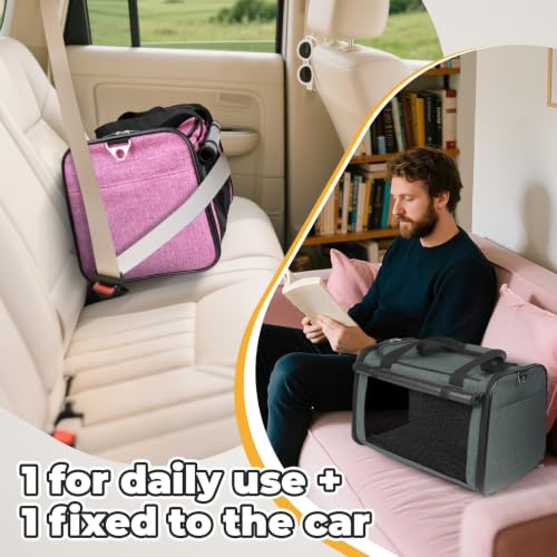 YUDODO 2 Packs 25 lbs Soft Sided Pet Carrier for Large Cat & Small Dog | Airline Approved, Lightproof Breathable Design, Side Pockets, Durable Mesh, Foldable and Portable, Pink+Grey Green - color: Pink*1+Grey Green*1