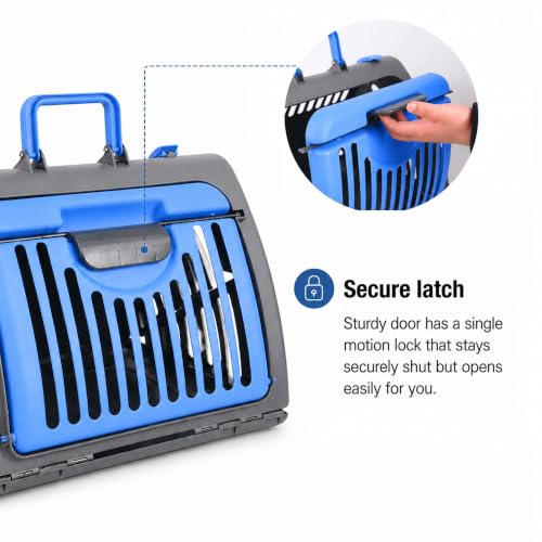Foldable Portable Pet Carrier, Cat Carrier with Opening Door | Hard-Sided Travel Cat Carrier for Cats & Small Pets up to 25lbs, Blue - color: Blue