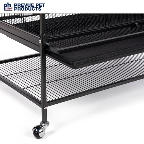 Prevue Pet Products Steel Bird Flight Cage with Wheels - Black, Large | Large Birdcage for Parakeets, Canaries, Finches, Cockatiels, Lovebirds, & Green Cheeks, Metal Standing Birdcage - color: Black