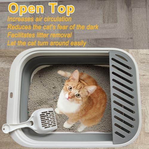 Low Entry Kitten Litter Box Collapsible Shallow Litter Box | Senior Cats Anti-Splashing Kitty Training Open Potty Pan Scoop Leak-proof pedal Cat Toilet No Smell Easy Clean - color: Grey, size: Medium