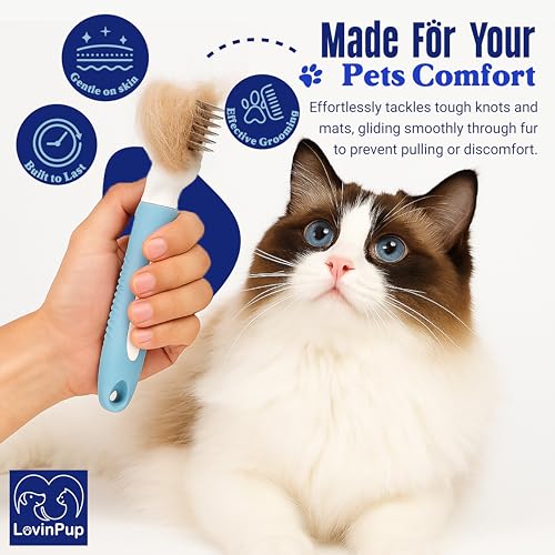 Pet Mat Remover – Professional Dematting Comb for Dogs and Cats | Dematting Comb w/Stainless Steel Rounded Teeth for Gentle Knot & Tangle Removal – Dog Dematting Tools & Dog Grooming Supplies - size: Mat Remover
