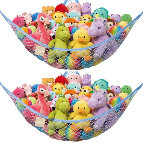 Lazebox Stuffed Animal Net Hammock for Plushie Toys, Stuffed Animal Hammock Corner for Kids' Room Decor, Ideas for Organizing Stuffy Collection, Blue, L (67" x 40" x 40")-Pack of 2 - color: 2 Packs - Blue, size: L (67" X 40" X 40")-pack of 2