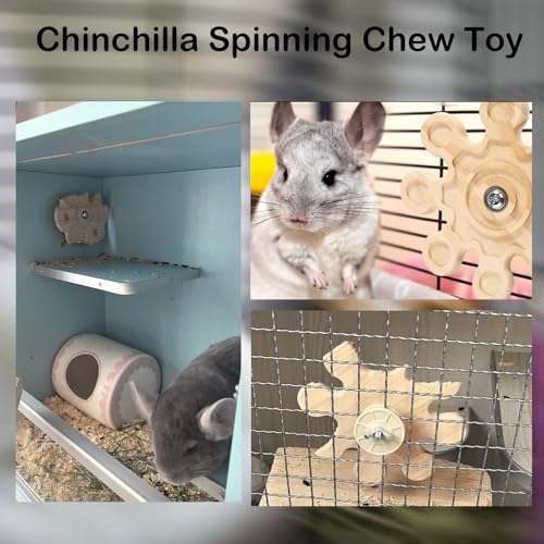 Chinchilla Chew Toys - Natural Wood Rotating Cage Accessories for Teeth Grinding | Interactive Hanging Exercise Toy with Safe Chew Design | Chinchilla Cage Toys for Playtime & Dental Health - color: Snow
