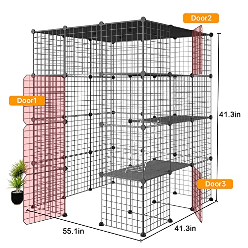 Oneluck Extra Large Cat Cage,4-Tier Catio, DIY Metal Cat Enclosure with Platforms,55 Inch Indoor Cat Cage for 1-3 Cats, Indoor Cat Playpen for Cats Rabbits Small Animals - size: 41.3"L x 41.3"W x 41.3"H