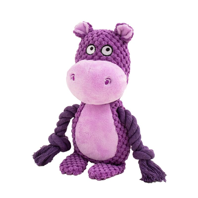 Plush Hippo Dog Toy with Squeaker and Crinkle Paper for Puppies | Soft plush texture with crinkle details, perfect for tossing, carrying, indoor play and interactive bonding with your pet. - color: Purple