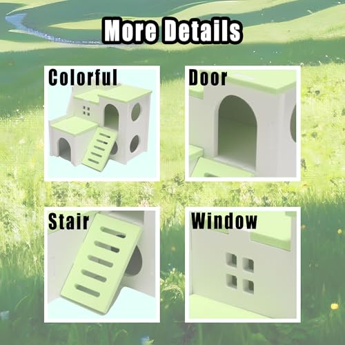 Green Large 6.3-inch Cozy Wooden Adventure Cottage - Hideout with Climbing Ladder for Hamsters & Gerbils (for Small Pets) Rodents - color: GREEN