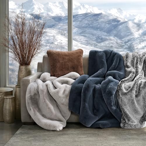 EVERGRACEHOME Faux Chinchilla Fur Throw Blanket, 50"x60", Silver Taupe | Luxury, Super Soft, 1220GSM, Fluffy Cozy Mink, Reversible Velvet Back, Warm Thick Heavy Winter Throw for Couch Bed, Gift - color: Silver Taupe Mink, size: 50"x60"