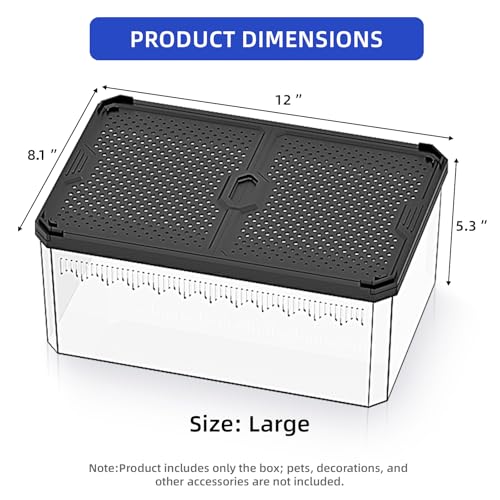 12" Clear Magnetic Door Reptile Terrarium for Gecko & Frog Black | Clear acrylic magnetic door; top grid vents for airflow. Non-stick, wipe-clean surface. Fits geckos, insects & crabs - color: Black, size: 12x8.1x5.3 Inch