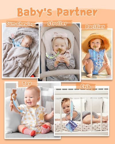babygoal Neutral Pacifier Clips, 6 Pack Binky Paci Holder Leashes Fits for Most Baby Pacifiers and Binkies - color: brown series