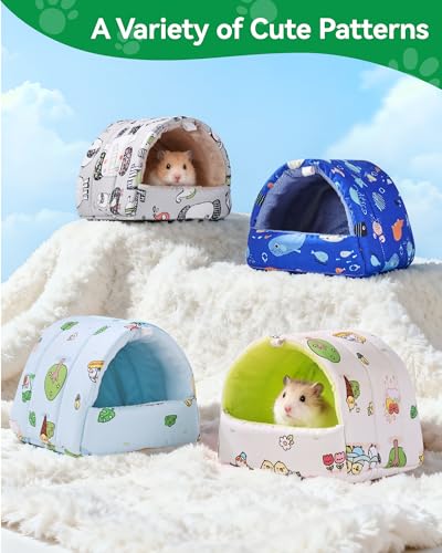 2 Pcs Guinea Pig Hideout Guinea Pig House,Washable Hamster Hideout Small Animal Cage Accessories for Mouse Chinchillas Hamsters Hedgehogs Ferrets Bearded Dragons and Rats - color: Beige+Blue, size: 9.4*9.4in