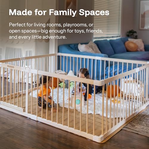 HARPPA Grovi Playpen, GREENGUARD Gold Certified – 60 x 71.5 inch | New Zealand Pine Wood - size: 60 x 71.5 x 24 Inch