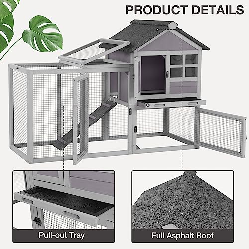 Rabbit Hutch Indoor Outdoor Bunny Cage with 5 Access Doors, Run, Pull-Out Deeper Leakproof Tray and Waterproof Roof - color: Grey