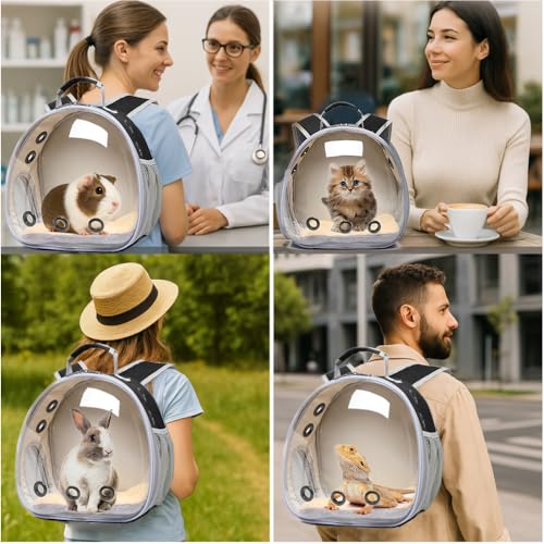 Bunny Carrier, Guinea Pig Carrier,Small Animal Carrier Backpack for Rabbit,Bearded Dragon, Lizard,Hamster,Kitten. Breathable Pet Travel Cage Bag Perfect for Vet Visits & Outdoor Adventures (Black) - color: black