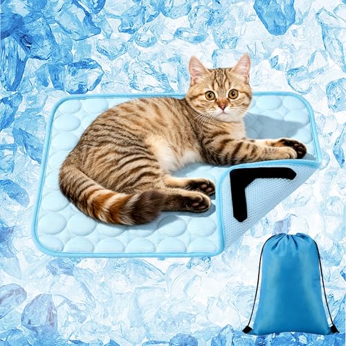 MCEAST Cat Cooling Mat 20" x 16" Self Cooling Pad for Smal Dogs Cats Non-Slip Cool-Chill Mats Summer Pet Blanket with Storage Bag Washable Cool Pet Pad for Floor Sofa Bed Car Travel, Small - size: Small