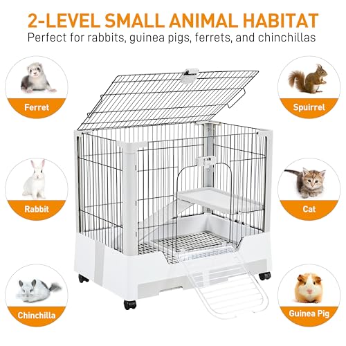 Yaheetech 30'' Small Animal Cage 2-Level Open Top Rabbit Cage on Wheels with Pull-Out Tray for Guinea Pig, Ferret, Chinchilla, Kitten, Bunny Small Animal Hutch, 30'' W × 20'' D × 27'' H - size: 30.0"L x 20.0"W x 27.0"H