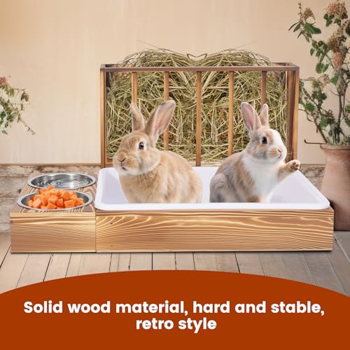 3 in 1 Rabbit Hay Feeder with Litter Box and 2 Bowls | Bunny Feeder Guinea Pig Hay Rack Holder & Litter Box, For Chinchilla Hamsters Guinea Pig Rabbit Bunny Small Animals