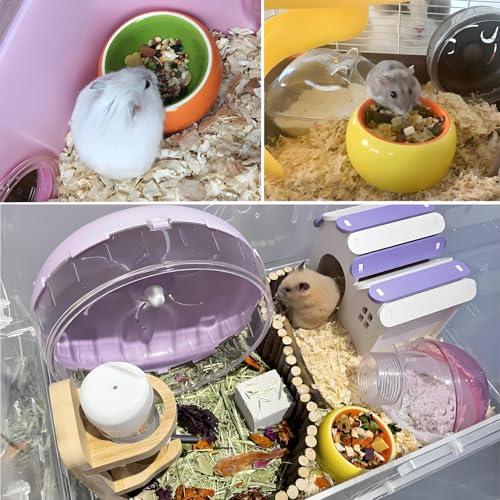 JSLZF Hamster Food Bowl Ceramic Small Gerbil Dish Prevent Chewing (3 PCS) | Small Animal Bowl for Rat and Ferret, Prevent Knocking Over and Food Splashing, Fruit Pattern, Easy to Clean
