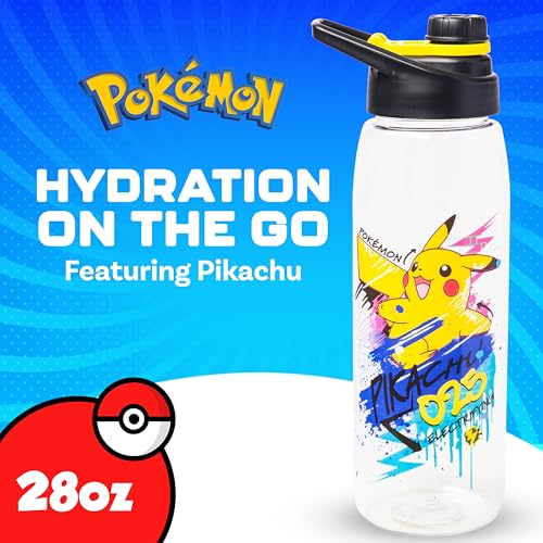 Silver Buffalo Pokémon Skate Graffiti Electrifying Pikachu Water Bottle with Screw-On Lid, 28 Ounces - color: Pokemon Electrifying Pikachu, size: 28 Ounces