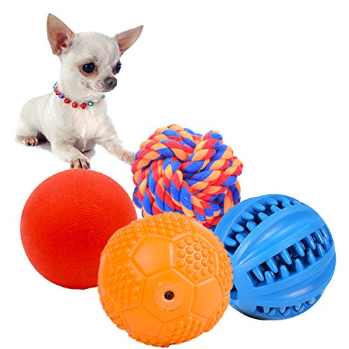 Volacopets Puppy Balls - Pack with Different Functions & Teething Toys for Small Dogs, Squeaky Dog Balls, Rubber Chew Toys for Enrichment - size: Small (4 Pack)