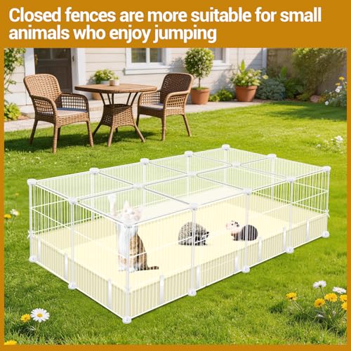VISCOO 20 Panels Guinea Pig Cages, 48" x 24" x 16" Enclosed Rabbit Cage | Small Animal Playpen with Transparent Top & Waterproof Mat, for Bunny, Guinea Pigs, Hamsters, Metal Wire Yard Fence - color: White 20 P