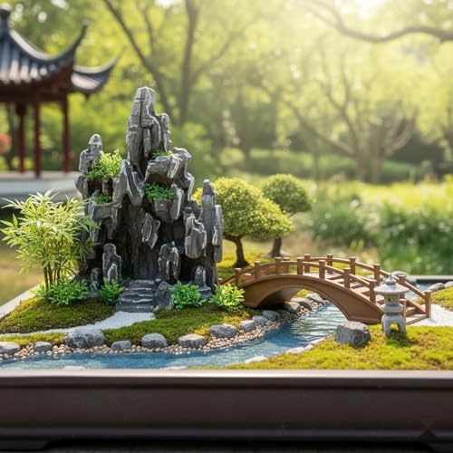 LOGOFUN Medium Wooden Arch Bridge 20 cm for Bonsai Landscapes | Provides Themed Detail to Shelves, Desks, Mantels, and Display Cabinets, For Collections, and Room Decor