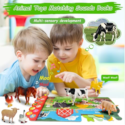 iGRATENS Farm Animals Figures Toys with Sound Books, 10PCS Farm Animals for Toddlers & Animal Sound Books with 10 Buttons, Plastic Animals, Farm Toys for Toddlers 3-5, Animal Lover Gifts for Kids - style: Farm Animals
