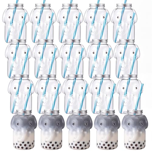 Sliner Elephant Cup Christmas Bottles with Straws Including 20 Pcs Empty Plastic Elephants Drink Bottle & 20 Straws & Caps for Christmas Party Juice Milk Cup Drink Water Container(20 Set, Elephant) - style: Elephant
