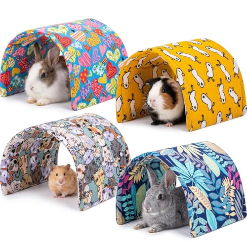 BreezeHug 4 Pcs Guinea Pig Tunnel Foldable Rabbit Hideout Washable and Soft Bunny Hide House Ferret Tunnel Toys Cage Accessories for Small Animal Hamster Hedgehogs Chinchilla(Vivid Mix) - style: Vivid Mix