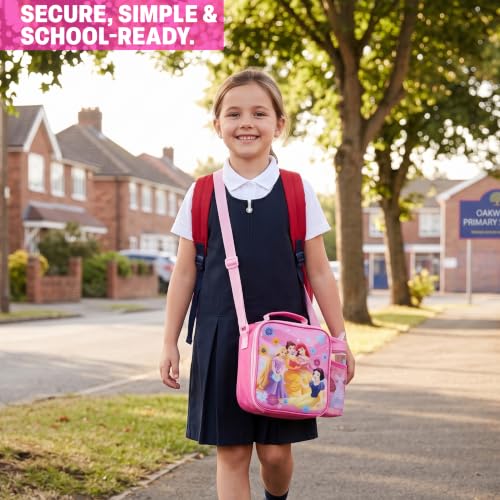 Get Trend Disney Princess Girls Lunch Box 3Pc Set | Kids Insulated Lunch Bag with BPA-Free Water Bottle and Bento Box, Back to School Gifts for Girls - color: Pink Princess