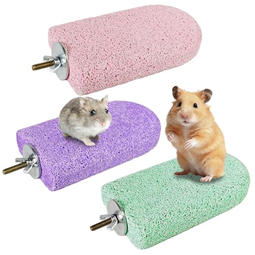 3 Pack Hamster Rat Lava Ledge Platform Teeth Grinding Chewing Toy (L) | Chinchillas Pumice Teeth Grinding Block Perch Stand Jumping Platform Small Animals Cage Accessories for Gerbil Mouse Bird