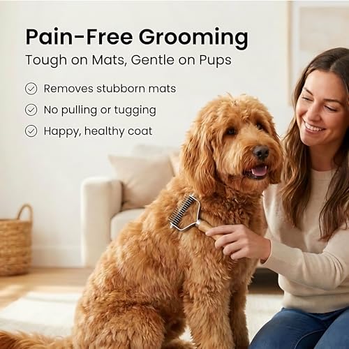 Dematting Comb for Dogs, Undercoat Rake Grooming Tool For Matted Pet Hair | Best Dematting Brush For Doodles & Poodles, Detangling De Matted Hair, Tool For Removing Shedding Fur, Cat Deshedder Brushes - size: Dematting Comb Standard