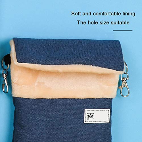 La La Pet Small Hanging Sleep Pouch with Heated Warm Compartment Hammock for Hamster Rat Sugar Glider Squirrel Ferret - Warm Nest Hideout Cave Cage Accessories (Blue, M)