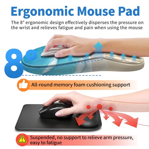 YIWEI Ergonomic Mouse Pad with Wrist Rest for Carpal Tunnel Pain Relief | Memory Foam Wrist Support,Non-Slip Rubber Base, Keyboard Computer Mousepad,Lycra Cloth Surface,Gaming Home Office - color: Beach-1