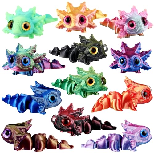 Honoson 12 Pcs 3D Printed Animals 5-7cm, Baby Axolotl | Articulated Fidget Animals, Flexible 3D Printed Figures for Stress Relief, Cute Mini Joints for Party Favors and Display - size: 5-7cm, style: Baby Axolotl