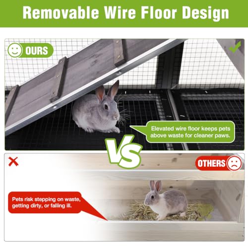 Indoor Rabbit Bunny Hutch Outdoor, Guinea Pig Cages with Removable Bottom Wire Netting - Easy Clean - size: 40.6"L x 26.0"W x 37.6"H