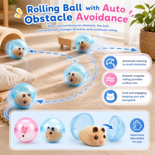 360° Self-Rolling Interactive Cat Toy Ball (Pink, Rabbit) | Automatic Rolling Pet Toy, Pet Fun Indoor Motion Activated Exercise Toys for Cats Dogs - color: Pink