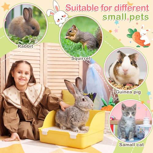 Reallnaive 15 Pcs Rabbit Starter Kit Small Rabbit Litter Box Girls Gift Animal Grooming Kit Bunny Toys Bowl Blankets with Cleaning Set for Guinea Pig Accessories(Yellow) - color: Yellow