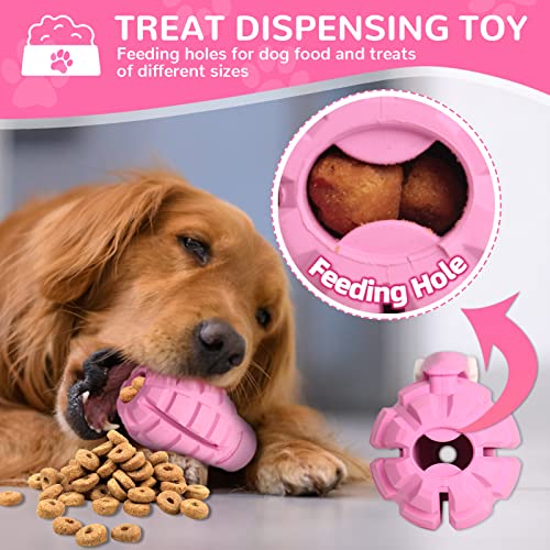 Dog Toys for Aggressive Chewers Large Breed, Fun to Chew (Pink) | German Shepherd, Indestructible Interactive Treat Dog Toys for Large Medium Breeds, Food Grade&Tough Rubber, Chase and Fetch - color: Pink