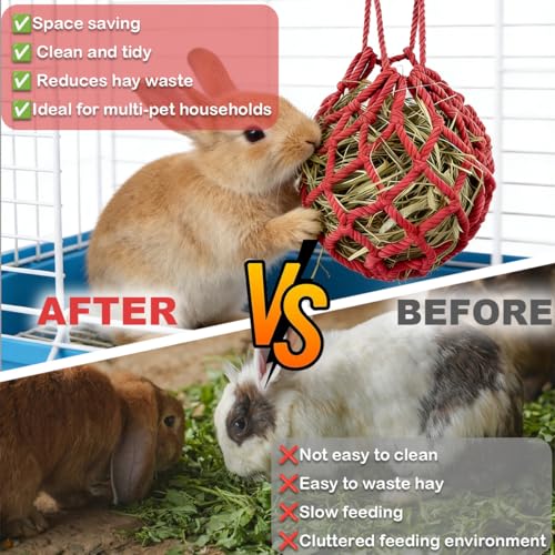 2Pcs Rabbit Hay Feeder Mesh Bags 13.5x11 Inch High-Capacity Hanging Bunny Hay Feeder for Guinea Pig Hamster Chinchilla Gerbils Small Pets and Animals Cage Accessories Supplies - color: Green&Red