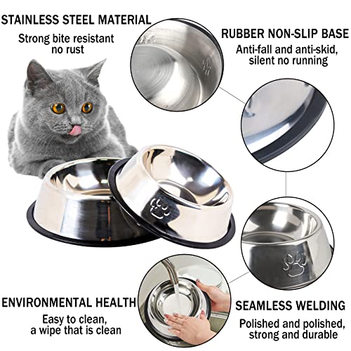 Hamiledyi Stainless Steel Dog Cat Bowl with Rubber Base 4 Pack Pet Feeder and Water Bowls Stackable Non-Slip Puppy Dishes for Small Medium Animals Kitten Rabbit - size: Medium