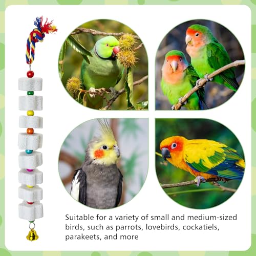 3 Pack Parrot Chewing Toys,Lava Calcium Bird Beak Grinding Stone with Bell Hanging Parakeet Cage Accessories for Parrot Budgies Hamster Chinchilla Rabbit African Grey - color: White