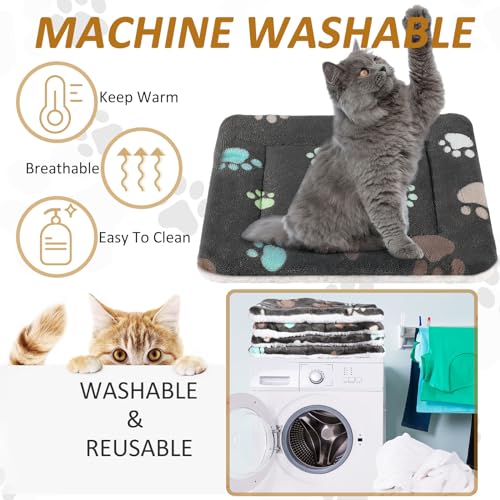 4 Pack Ultra Soft Dog Cat Bed Mat Small Animal Guinea Pig Bed with Cute Print Reversible Fleece Dog Crate Kennel Pad Cozy Washable Thickened Hamster Pet Beds Mat(21 x 14 Inches,Black) - color: Black, size: 21 x 14 Inches
