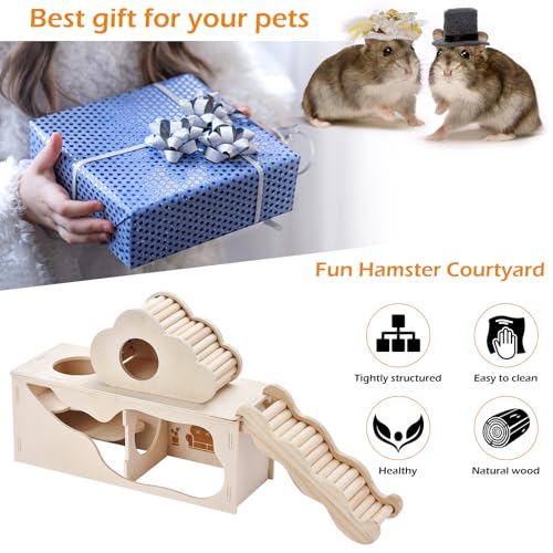 3-in-1 Hamster cage Accessories with Wave Climbing Ladder, Cloud nest, Small House, Maze Tunnel, Suitable for mice, Sand Rats, Hairy Footed mice, Golden Bears, Dwarf Hamsters, Small Pets Toys