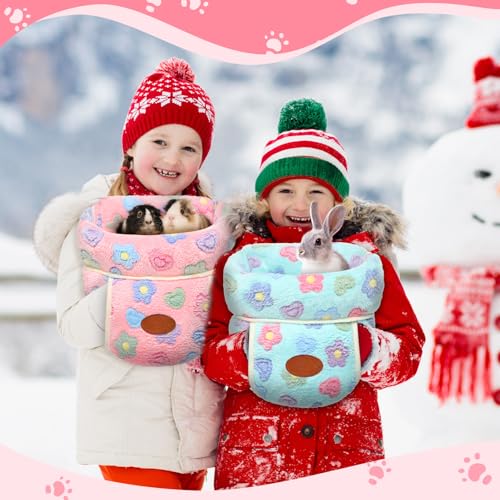 2 Pcs Guinea Pig Hideouts Guinea Pig Bed Washable Bunny Bedding Cuddle Warm Small Pet Sack Supplies Portable Pet Carrier Cage Nest Accessories for Cage(Green, Pink,Flowers) - color: Green, Pink