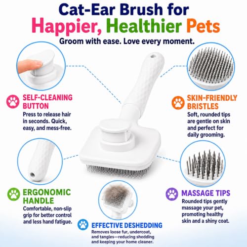 Self-Cleaning Slicker Brush, Dog Cat Bunny Pet Grooming Shedding Brush, Easy to Remove Loose Undercoat, Pet Massaging Tool Suitable for Pets with Long or Short Hair (White) - color: White