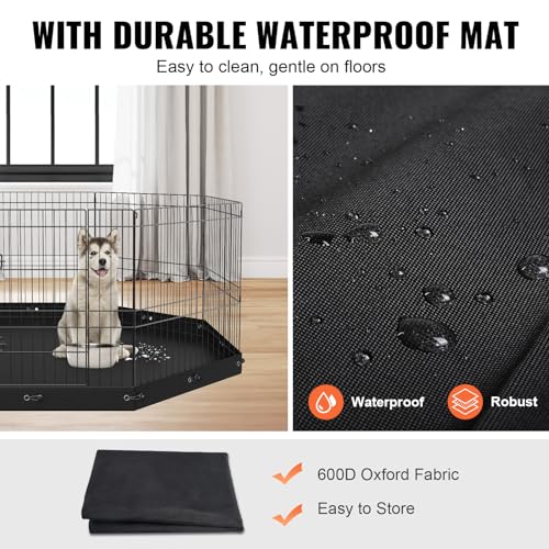 VEVOR Foldable Metal Dog Exercise Pen, Pet Playpen Dog Fence for Camping with Bottom Pad, 24" H 8 Panels, Puppy Crate Kennel Indoor Outdoor for Small & Medium Dogs, Both for Home & Yard Use - size: 8 panels 24*24in, style: Playpen + Bottom Pad