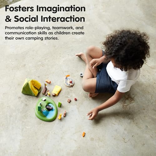 PlanToys Pretend Play Camping Set (6624) | Sustainably Made from Rubberwood and Non-Toxic Paints and Dyes | wooden camping play set, montessori imaginative role play, social skill development, open-ended adventure toys, kids toy - color: Toy