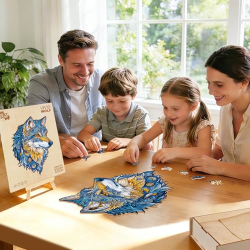 Animal 200 Pieces Wooden Puzzles for Adults - Vivd Wolf | Unique Shapes Wooden Jigsaw Puzzles, Birthday Decor Gifts for Wood Puzzle Lovers, Family (13.1 * 9.1in) - color: Vivd Wolf, size: Medium