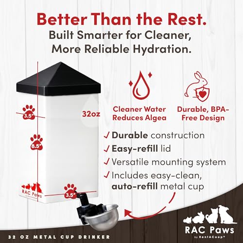 RentACoop 32oz Small Animal Drinking Bottle with Auto-Fill Metal Cup - size: 32 Oz